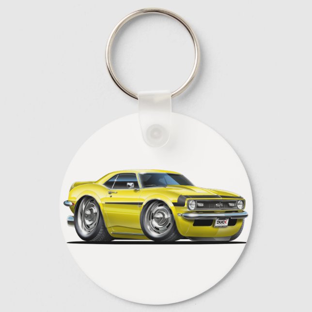 1968 Camaro Yellow-Black Car Key Ring (Front)