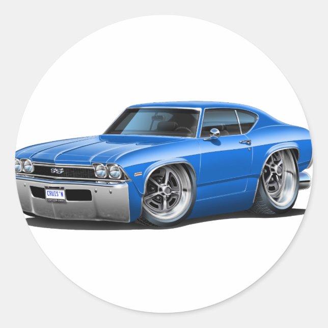 1968 Chevelle Blue Car Classic Round Sticker (Front)