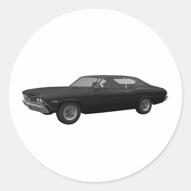 1968 Chevelle SS: Black Finish Classic Round Sticker (Front)