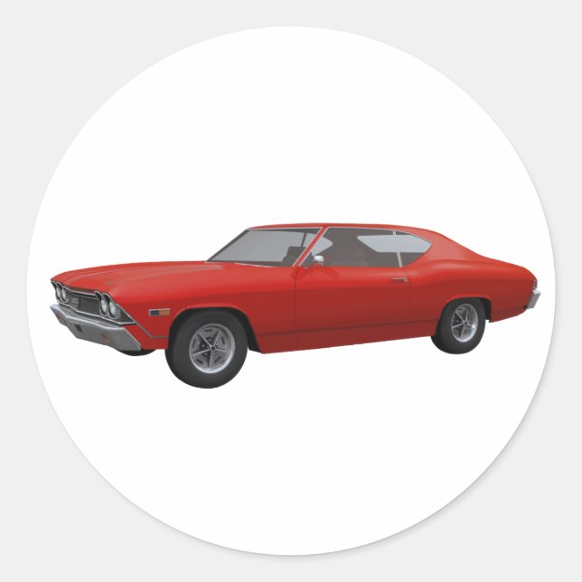 1968 Chevelle SS: Red Finish Classic Round Sticker (Front)