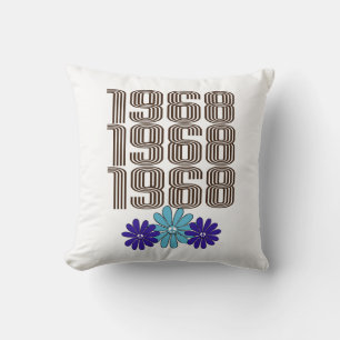 1968 Hippie Flower Power Peace Sign Aqua Purple Cushion