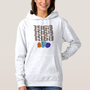 1968 Hippie Peace Sign Flowers Orange Aqua Purple Hoodie