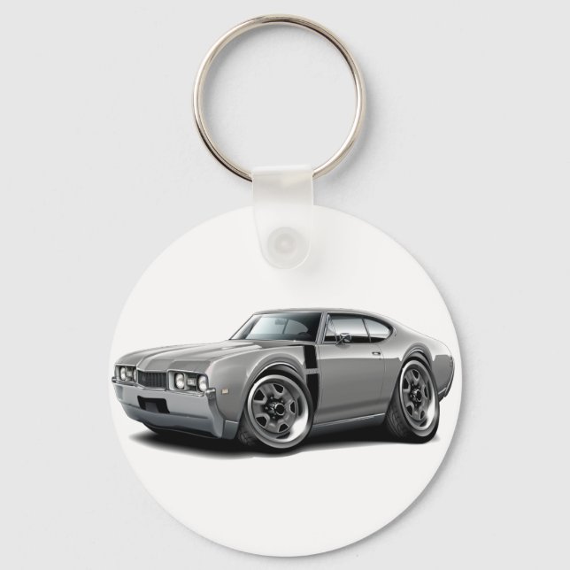 1968 Olds 442 Grey-Black Car Key Ring (Front)