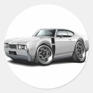 1968 Olds 442 White-Black Car Classic Round Sticker