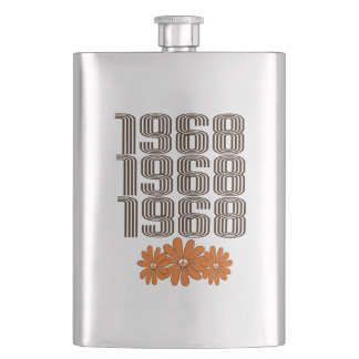 1968 Peace Sign Orange Hippy Flower Power Hip Flask