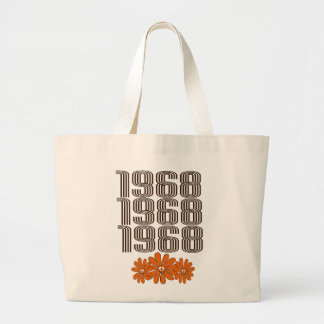 1968 Peace Sign Orange Hippy Flower Power Large Tote Bag