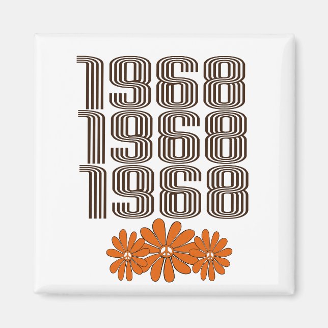 1968 Peace Sign Orange Hippy Flower Power Magnet (Front)