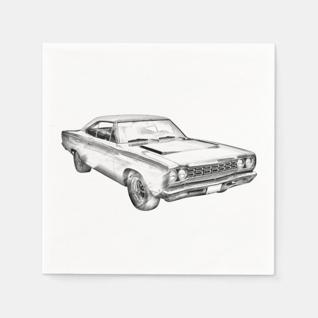 1968 Plymouth Roadrunner Muscle Car Illustration Napkin (Front)