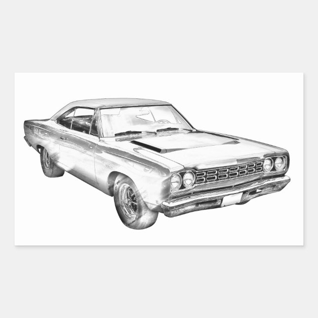 1968 Plymouth Roadrunner Muscle Car Illustration Rectangular Sticker (Front)
