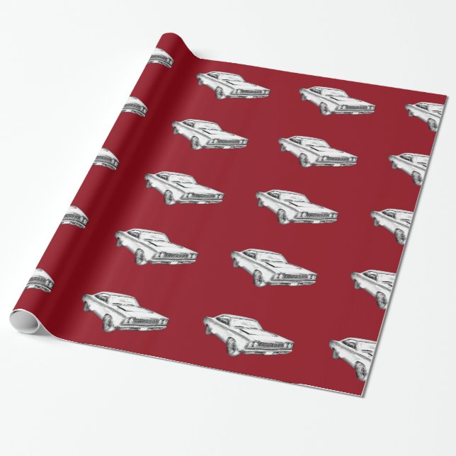 1968 Plymouth Roadrunner Muscle Car Illustration Wrapping Paper (Unrolled)
