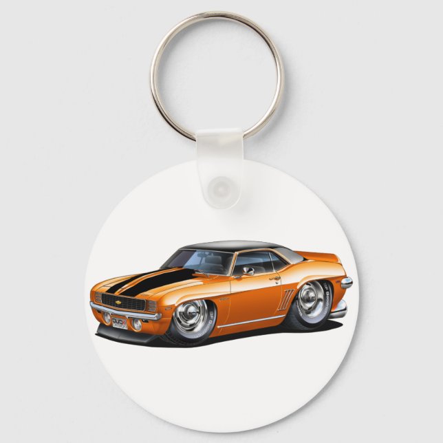 1969 Camaro Orange-Black Top Car Key Ring (Front)