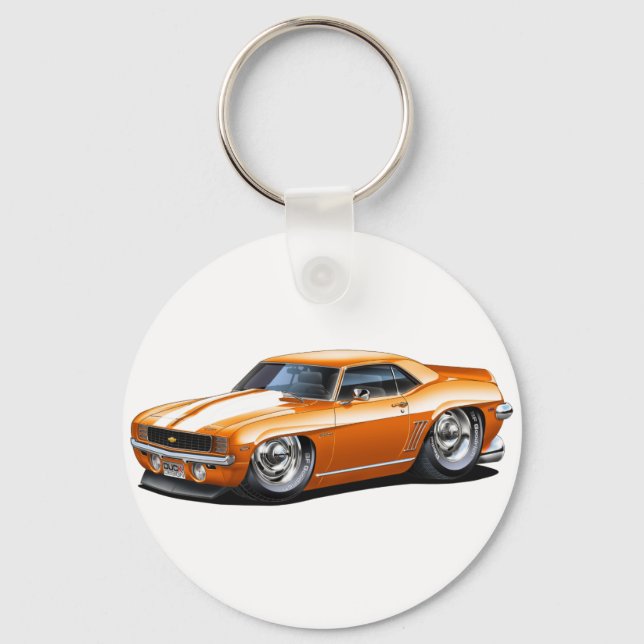 1969 Camaro Orange-White Car Key Ring (Front)