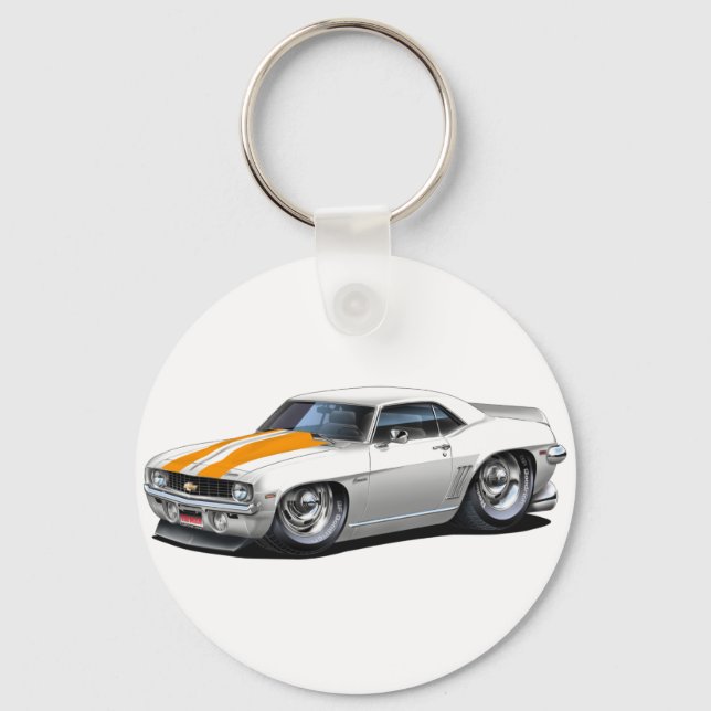 1969 Camaro SS White-Orange Car Key Ring (Front)