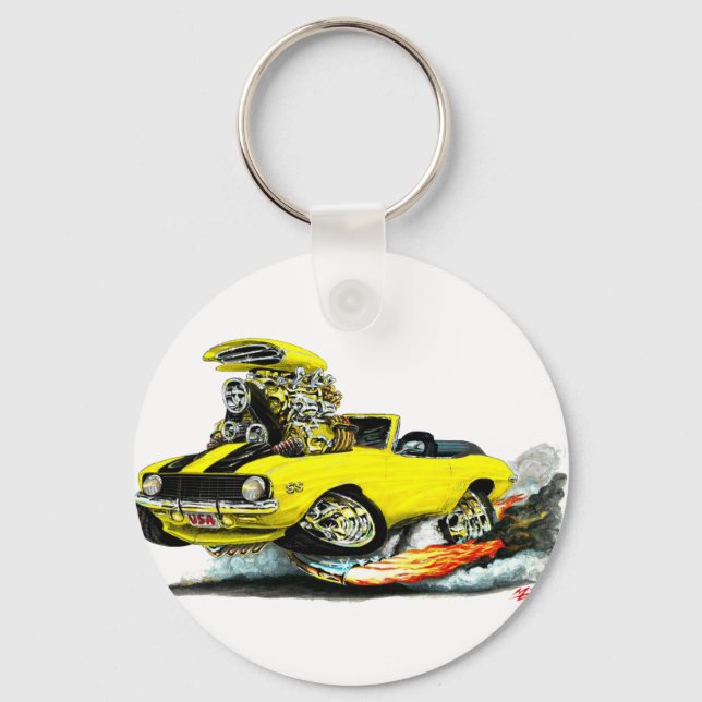1969 Camaro SS Yellow-Black Convertible Key Ring (Front)