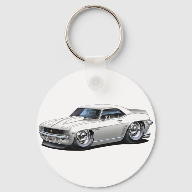 1969 Camaro White Car Key Ring (Front)
