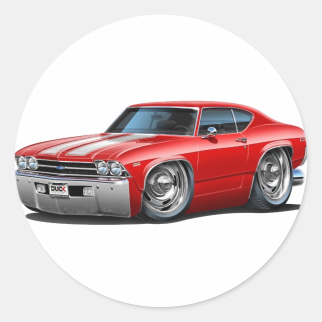 1969 Chevelle Red-White Car Classic Round Sticker (Front)