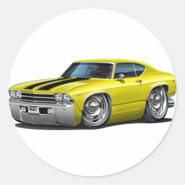 1969 Chevelle Yellow-Black Car Classic Round Sticker (Front)