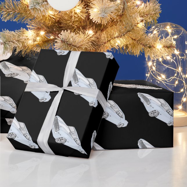 1969 Chevy Camaro Blue with White Rally Stripes Wrapping Paper (Holidays)