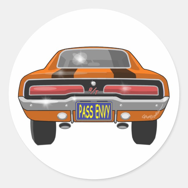 1969 Dodge Charger Classic Round Sticker (Front)