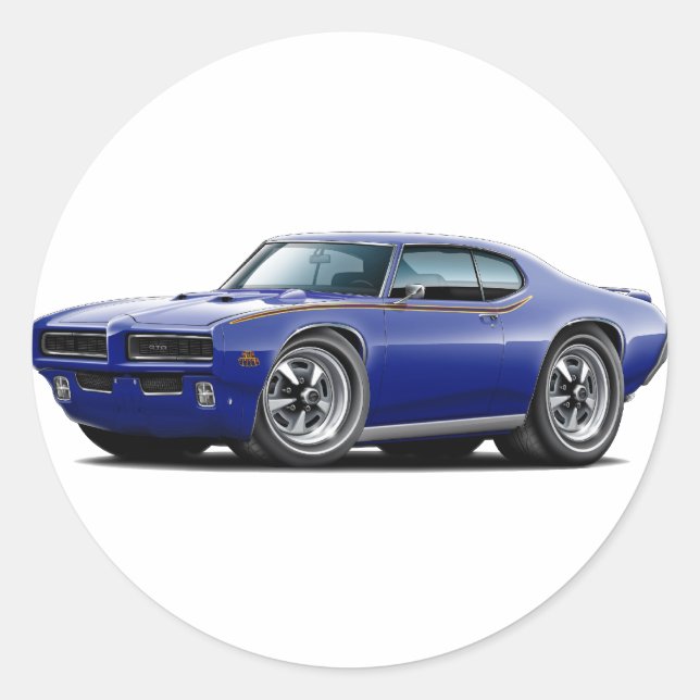 1969 GTO Judge Dark Blue Hidden Headlight Car Classic Round Sticker (Front)