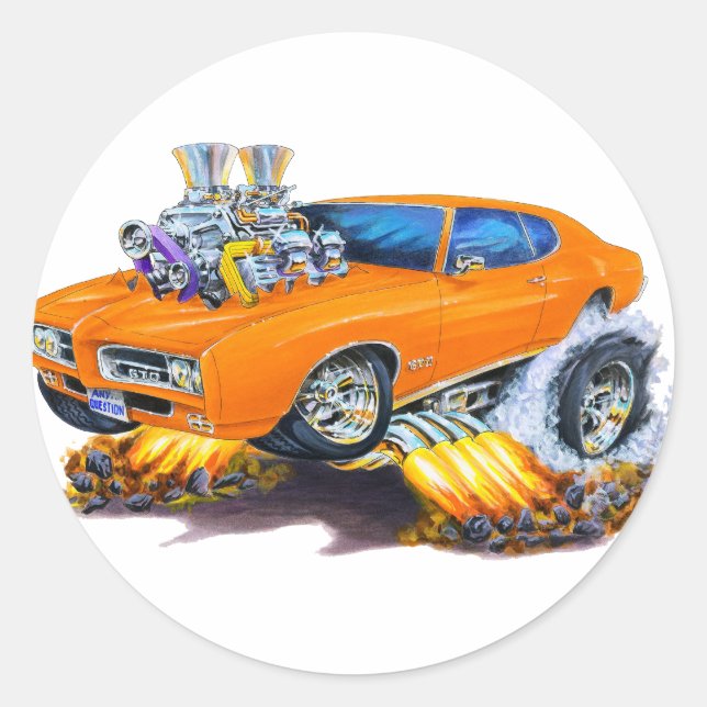 1969 GTO Orange Car Classic Round Sticker (Front)