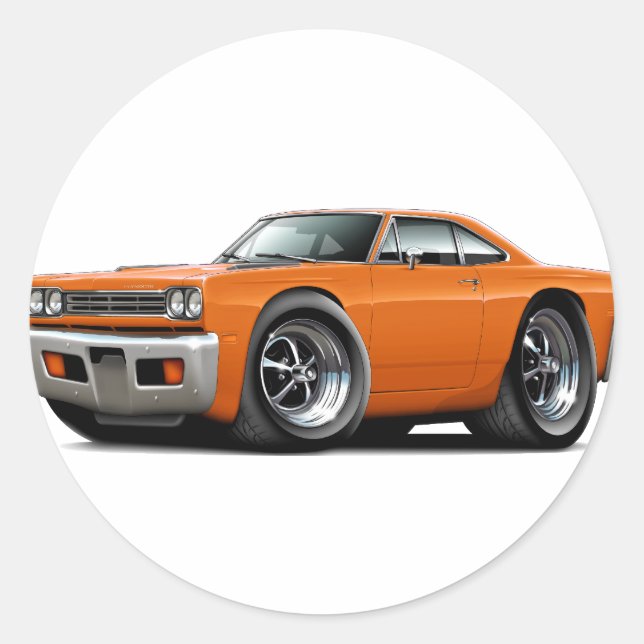 1969 Roadrunner Orange Car Classic Round Sticker (Front)