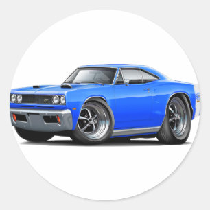 1969 Super Bee Blue-White Double Scoop Hood Classic Round Sticker
