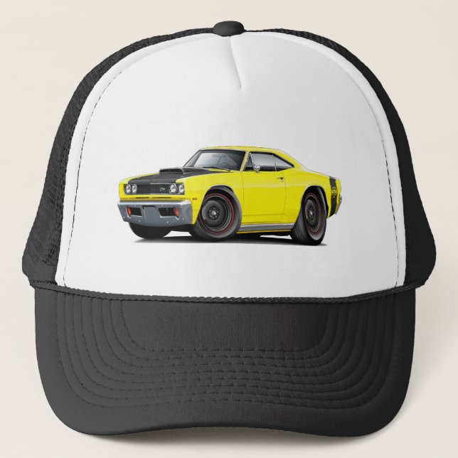 1969 Super Bee Yellow-Black Stock Wheels Trucker Hat (Front)