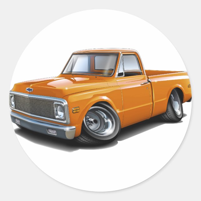 1970-72 Chevy C10 Orange Truck Classic Round Sticker (Front)