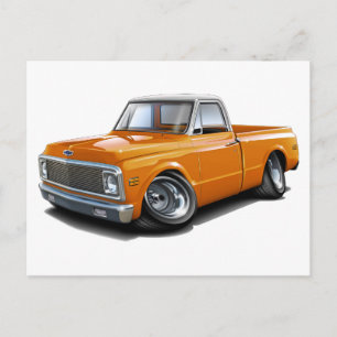 1970-72 Chevy C10 Orange-White Top Truck Postcard