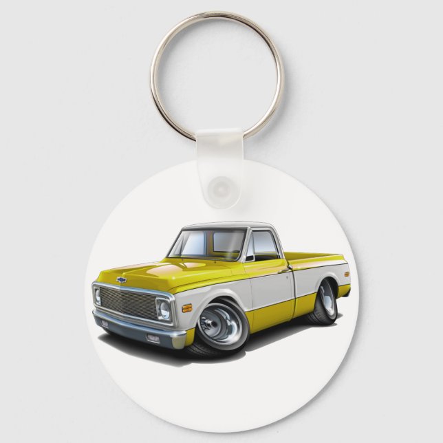 1970-72 Chevy C10 Yellow-White Truck Key Ring (Front)