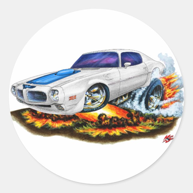 1970-72 Trans Am White Car Classic Round Sticker (Front)
