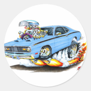 1970-74 Plymouth Duster Lt Blue Car Classic Round Sticker