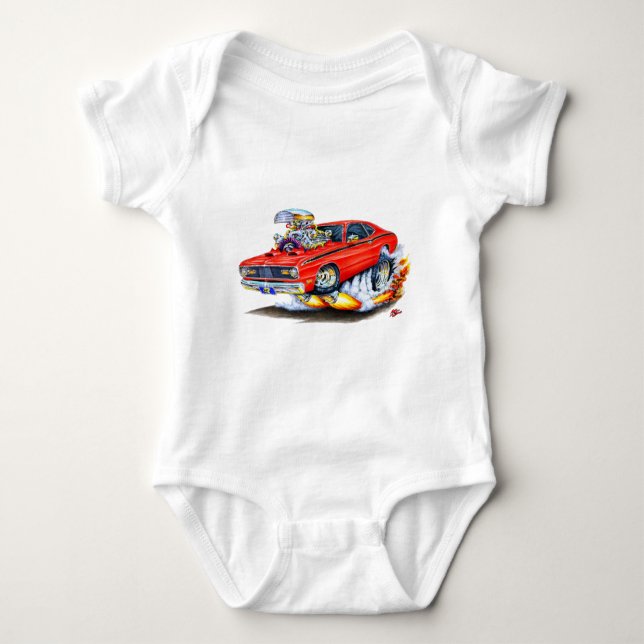 1970-74 Plymouth Duster Red Car Baby Bodysuit (Front)