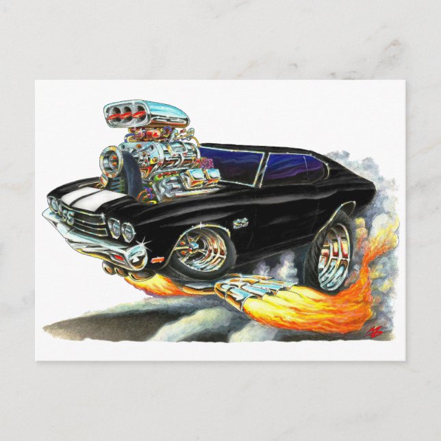 1970 Chevelle Black-White Car Postcard (Front)