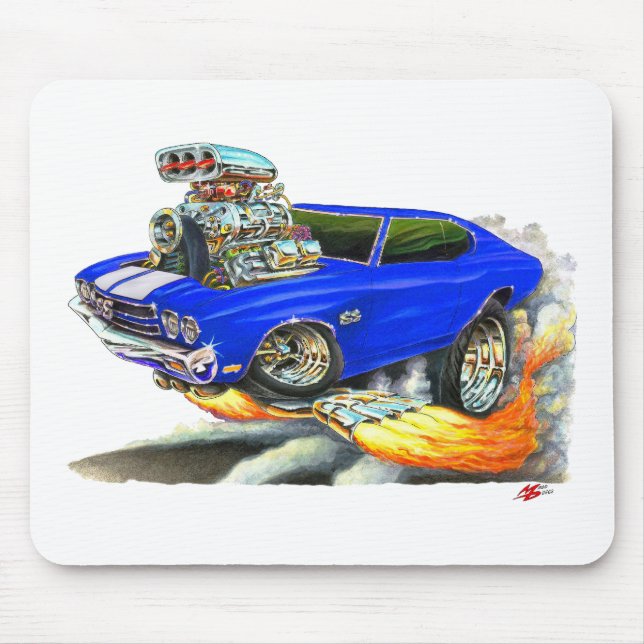 1970 Chevelle Blue-White Car Mouse Pad (Front)