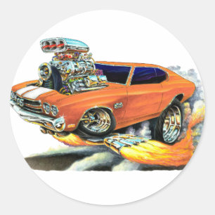 1970 Chevelle Orange-White Car Classic Round Sticker