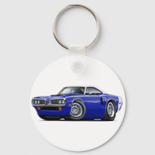 1970 Coronet RT Dk Blue-White Top Hood Scoop Car Key Ring