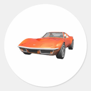 1970 Corvette Sports Car: Orange Finish: Classic Round Sticker