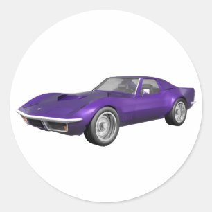 1970 Corvette Sports Car: Purple Finish: Classic Round Sticker