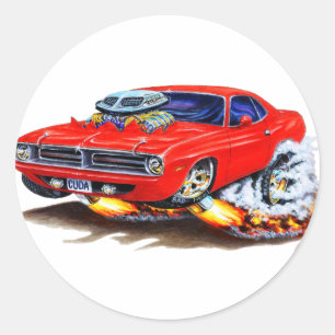 1970 Cuda Red Car Classic Round Sticker