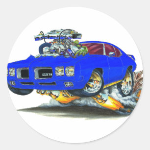 1970 GTO Blue Car Classic Round Sticker