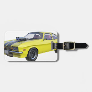 1970 Muscle Car Yellow with Black Stripe Luggage Tag