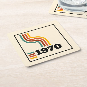 1970 Retro Vintage Poster Birthday or Reunion Square Paper Coaster