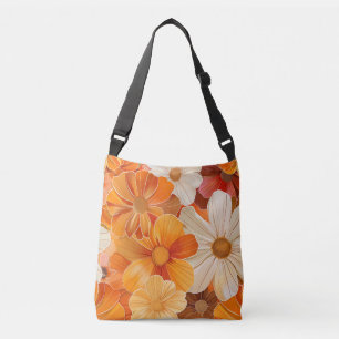 1970er retro Blumenmuster in orange Crossbody Bag