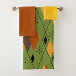 1970s Atomic Diamonds  Bath Towel Set