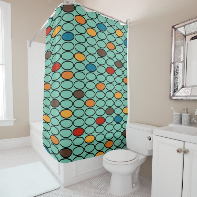 1970s Blue Ovals  Shower Curtain (In Situ)