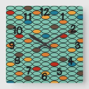 1970s Blue Ovals Square Wall Clock