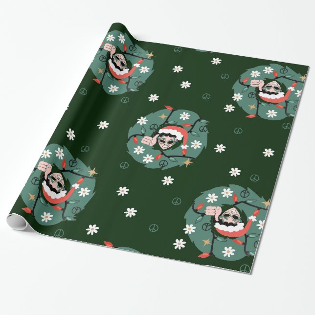1970s christmas wreath santa alien  wrapping paper (Unrolled)