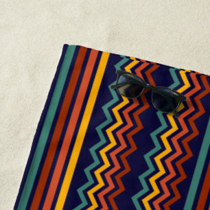 1970s Colourful Retro horizontal Stripes and zigza Beach Towel